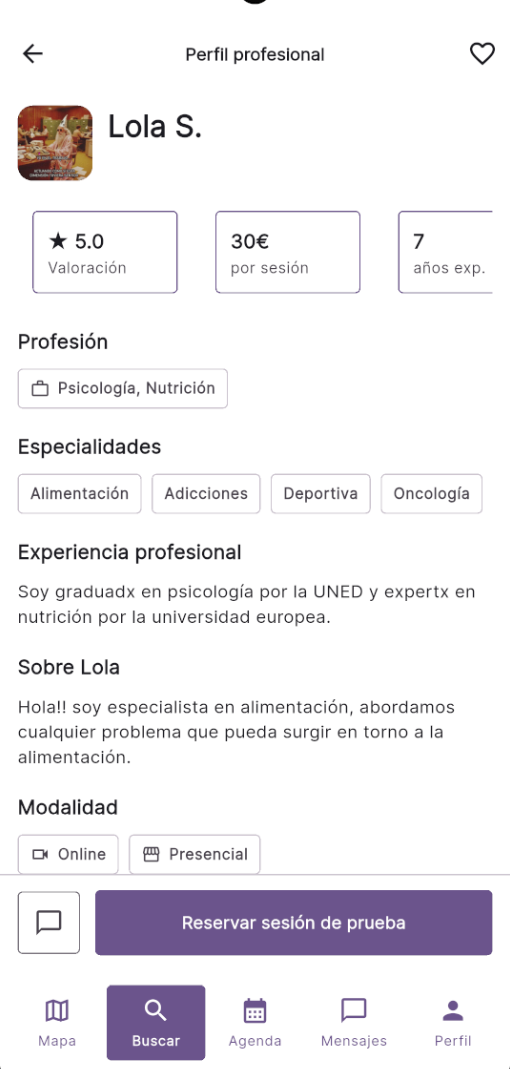 Perfil profesional verificado en Teratuti
